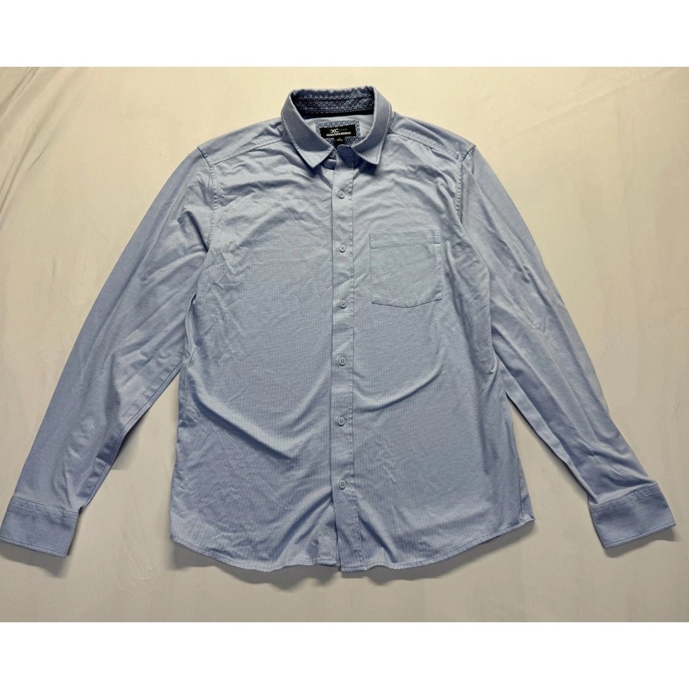 Johnston & Murphy XC4 Flex Shirt Mens Small Blue Micro Gingham Cotton Button Up